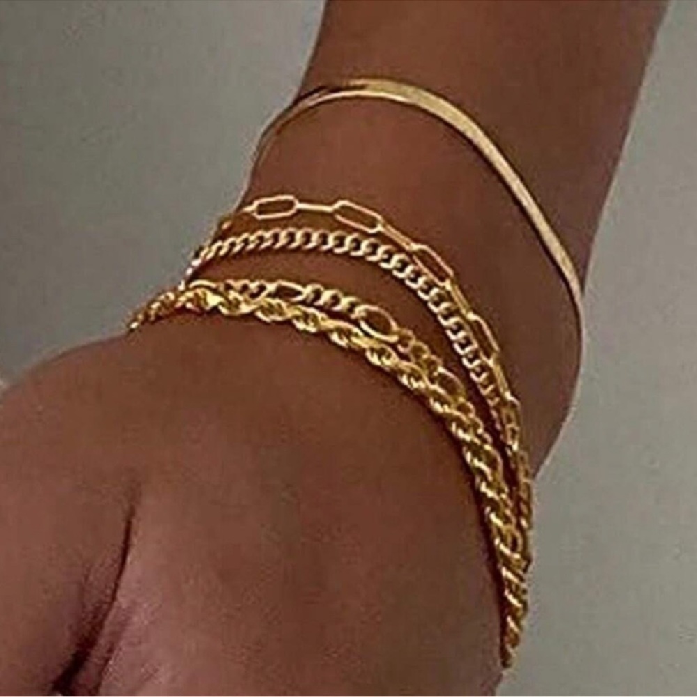 Gold Tone Chain Rope 5 pc Bracelet Set - Picture 2 of 3